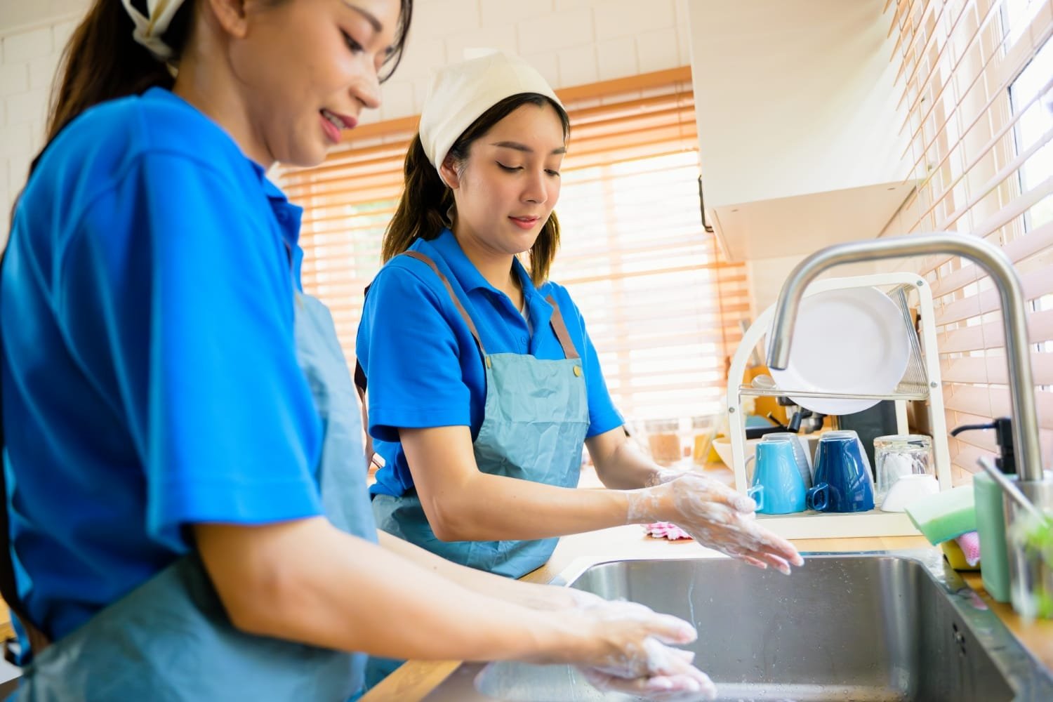 Professional cleaners maintaining hygiene standards